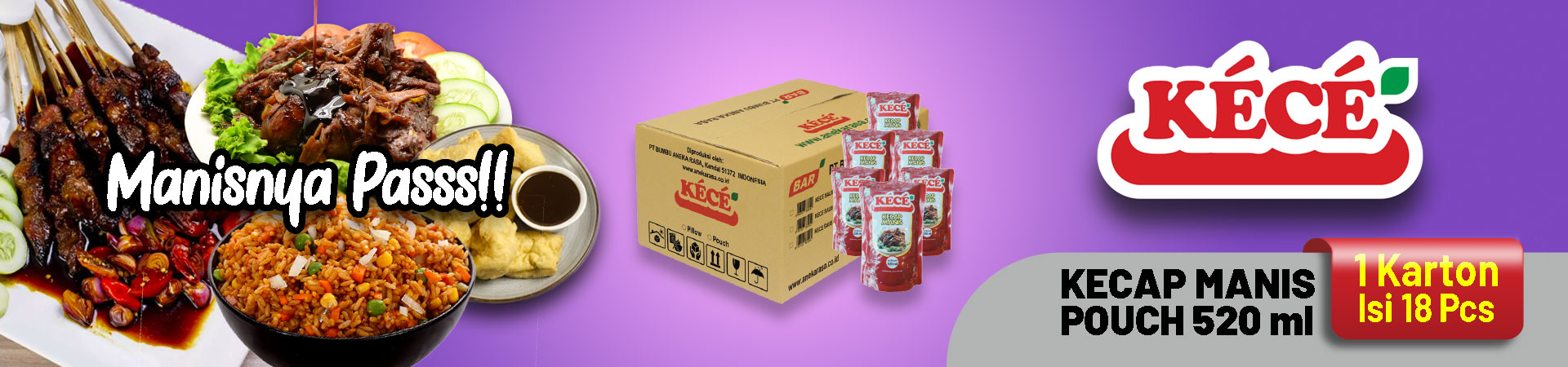 1 Karton isi 18 pcs - KECE Kecap Manis Pouch 520 ml