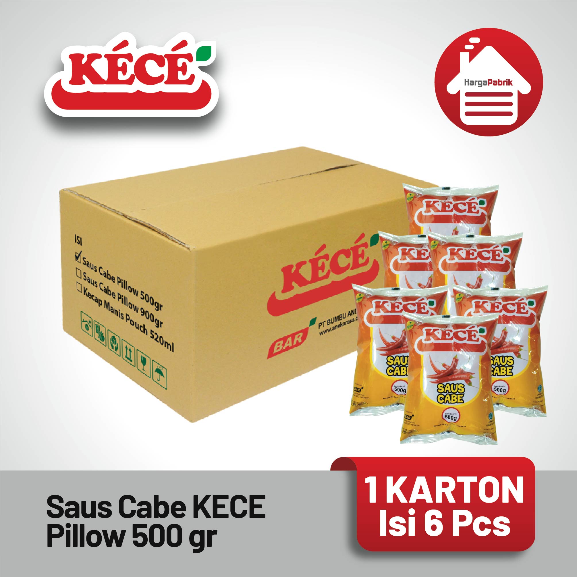 Saus Cabe KECE Pillow 500 gr - 1 Karton isi 6 Pcs