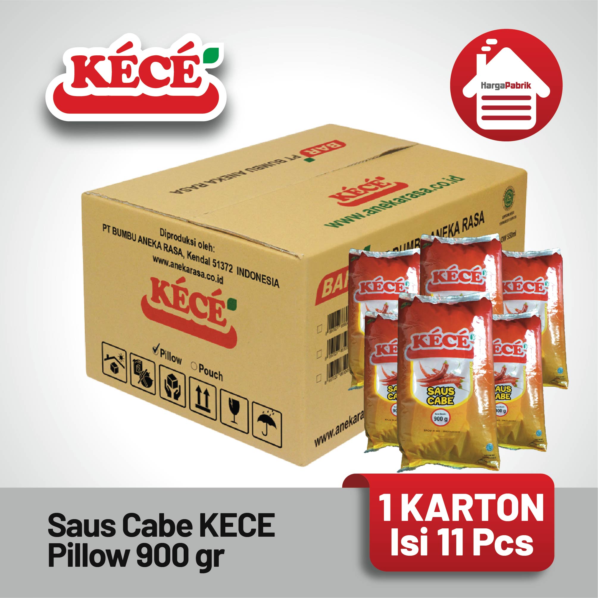 Saus Cabe KECE Pillow 900 gr - 1 Karton isi 11 Pcs