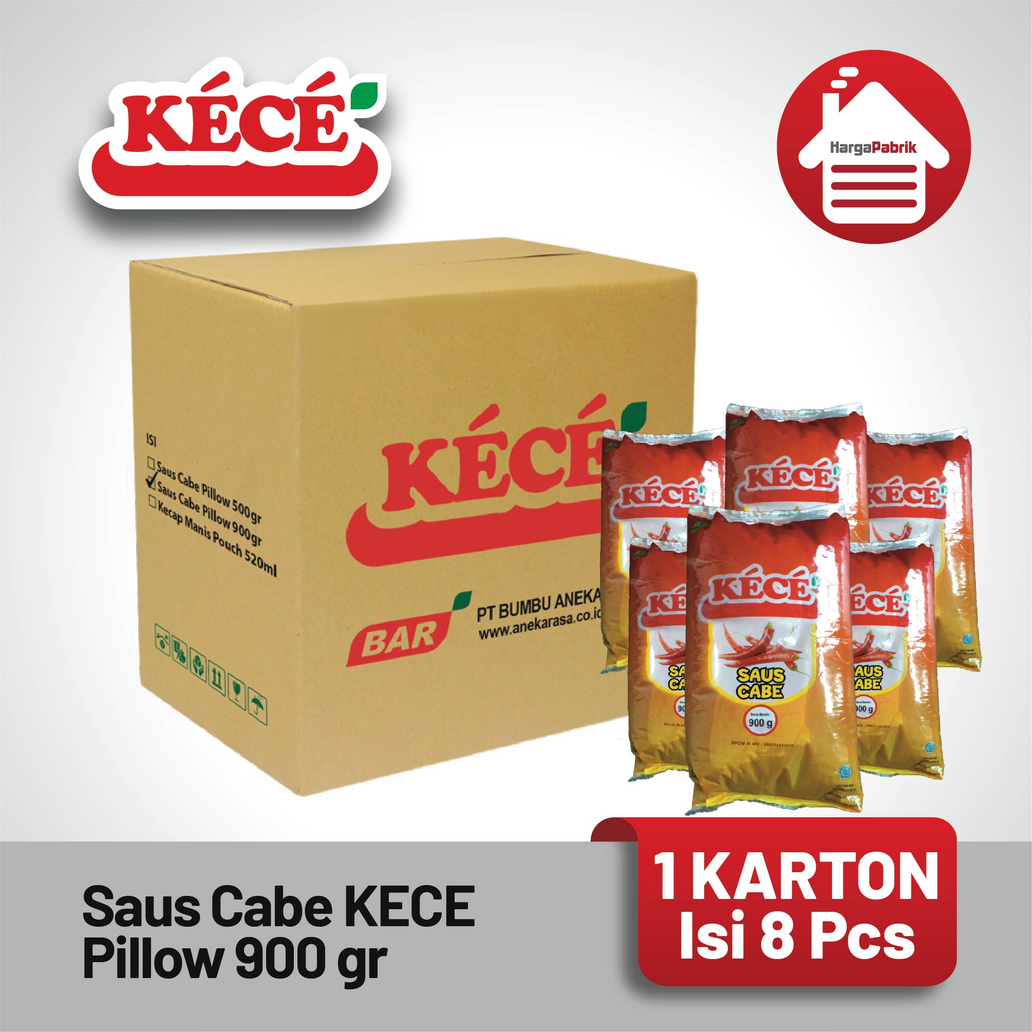 Saus Cabe KECE Pillow 900 gr - 1 Karton isi 8 Pcs