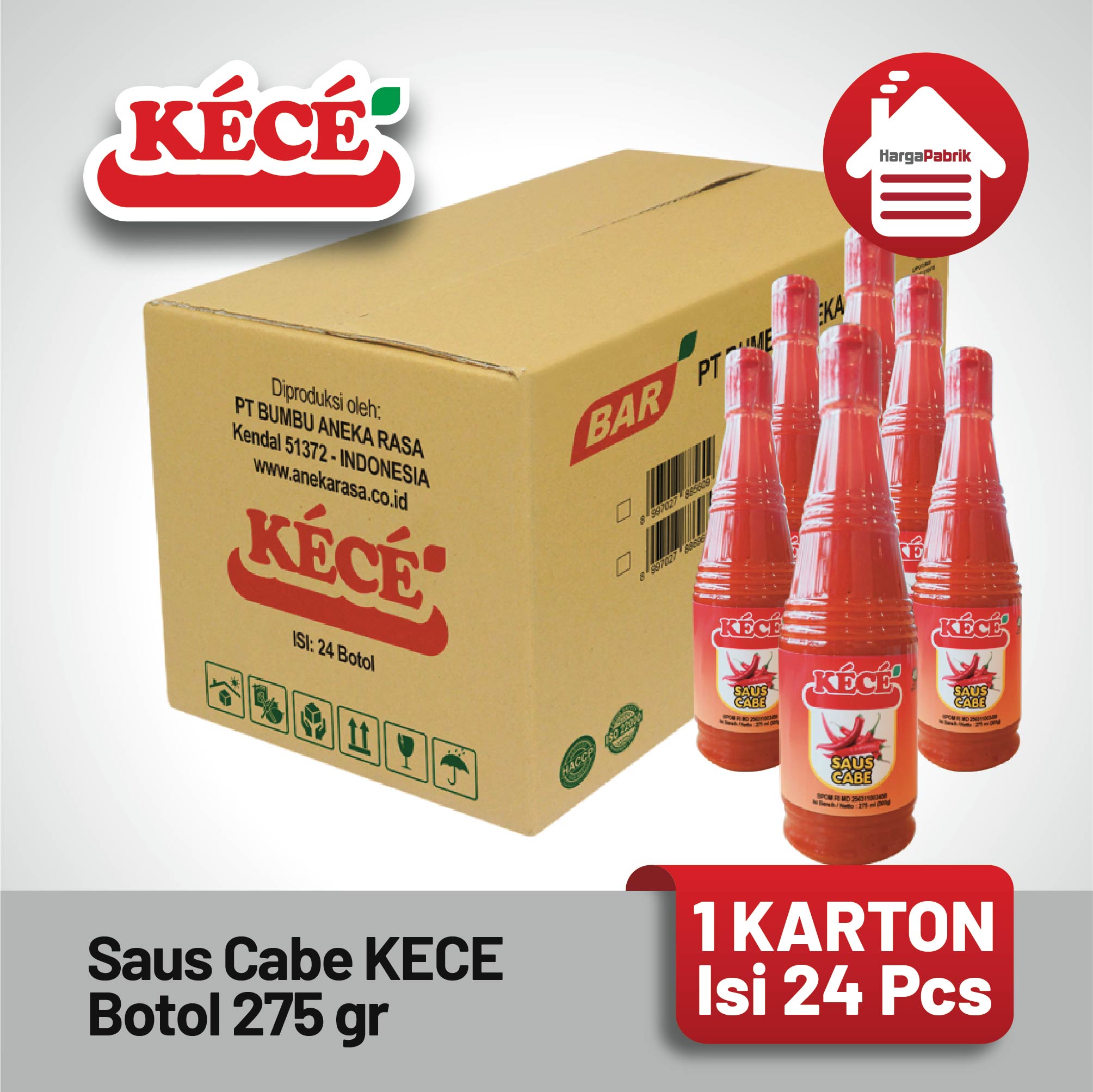 Saus Cabe KECE Botol 275 ml - 1 Karton isi 24 Pcs