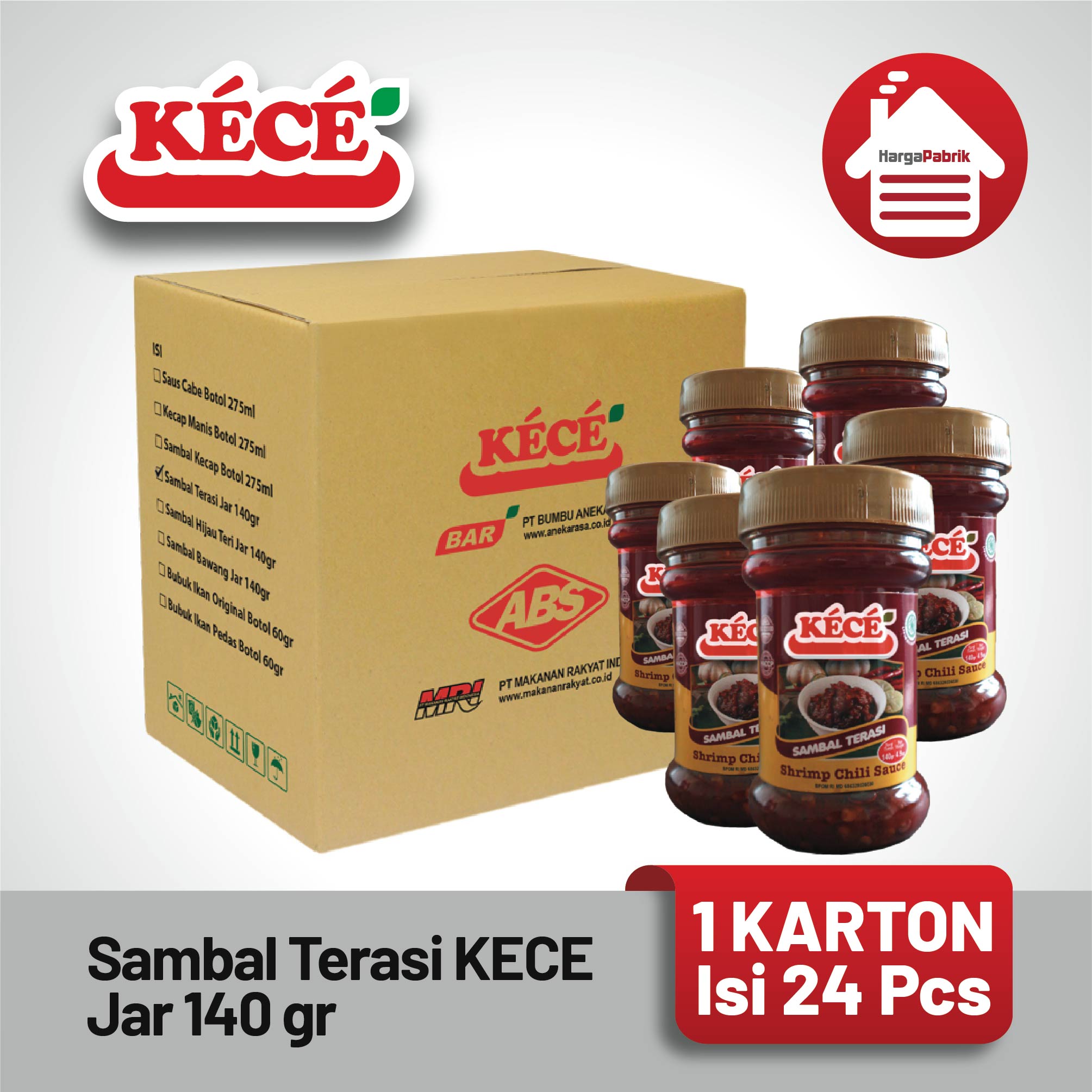 Sambal Terasi KECE Jar 140 gr - 1 Karton isi 24 Pcs