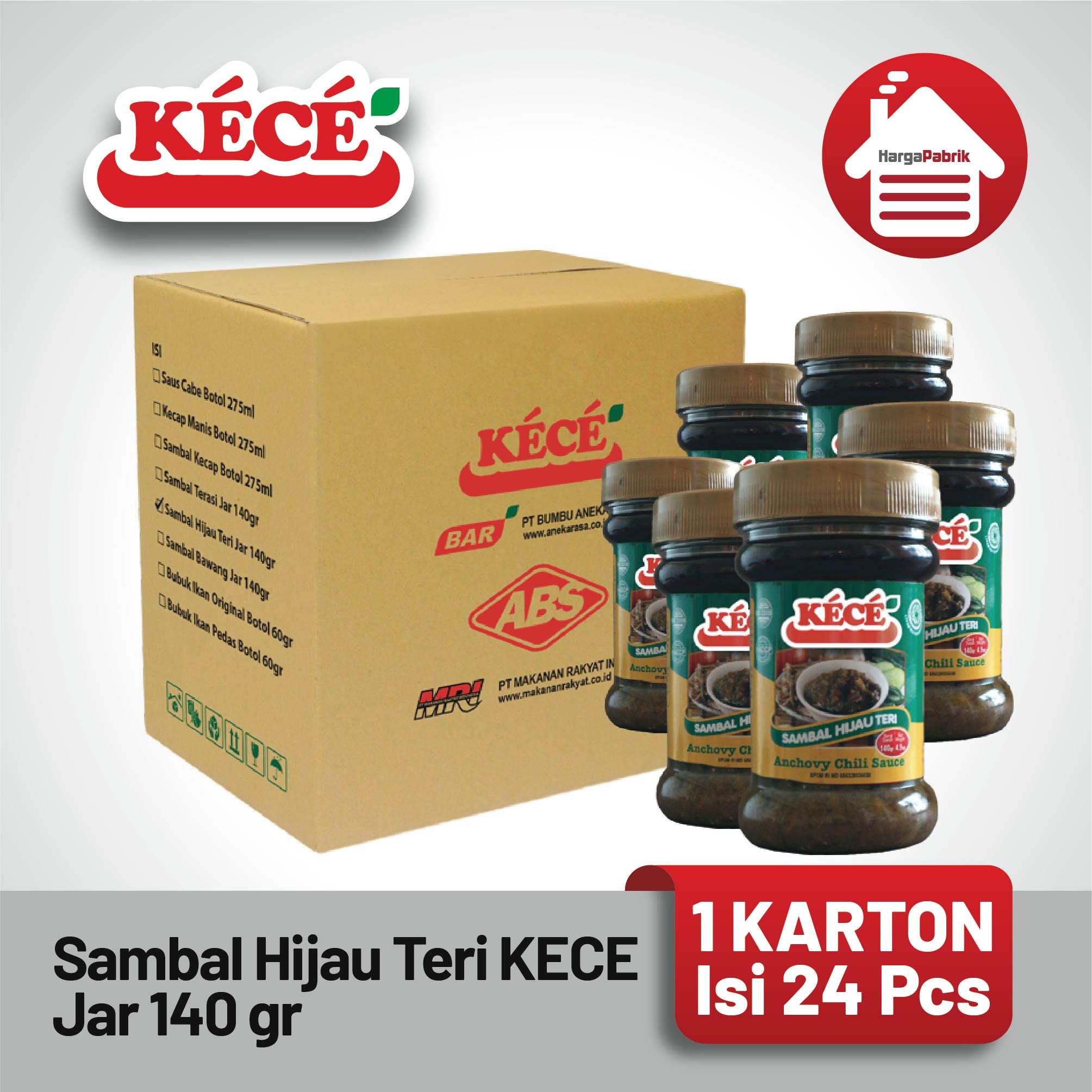 Sambal Hijau Teri KECE Jar 140 gr - 1 Karton isi 24 Pcs