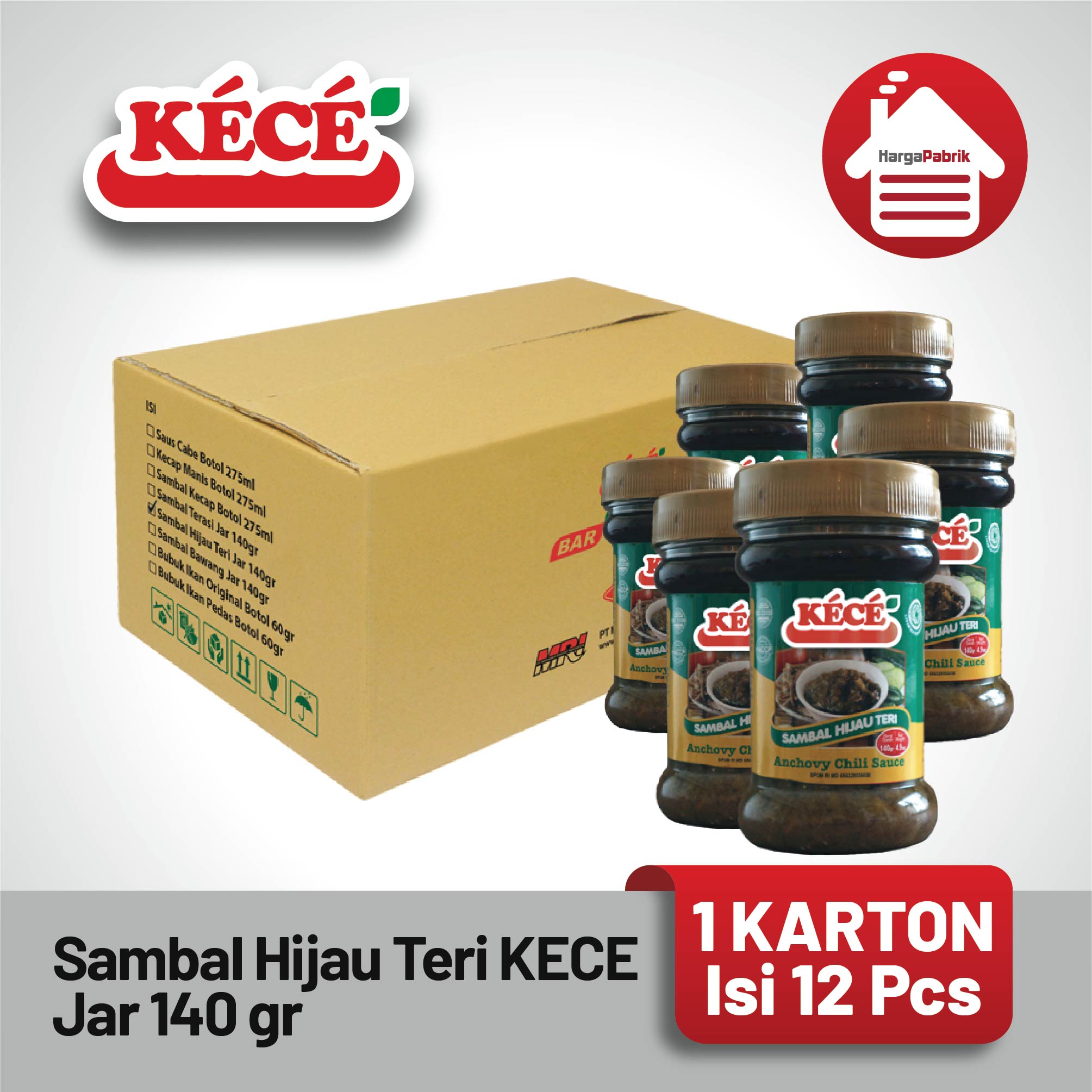 Sambal Hijau Teri KECE Jar 140 gr - 1 Karton isi 12 Pcs