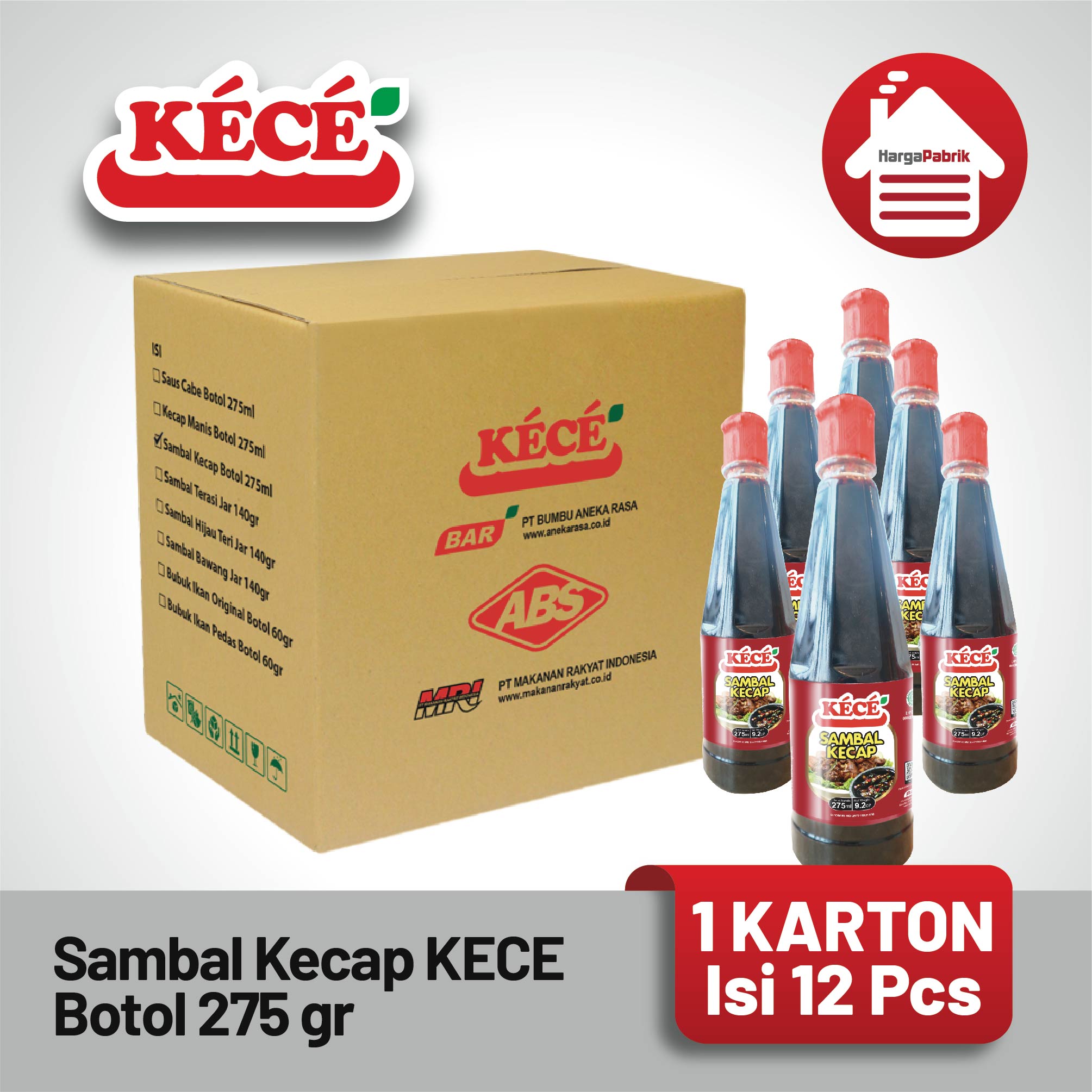 Sambal Kecap KECE Botol 275 ml - 1 Karton isi 12 Pcs