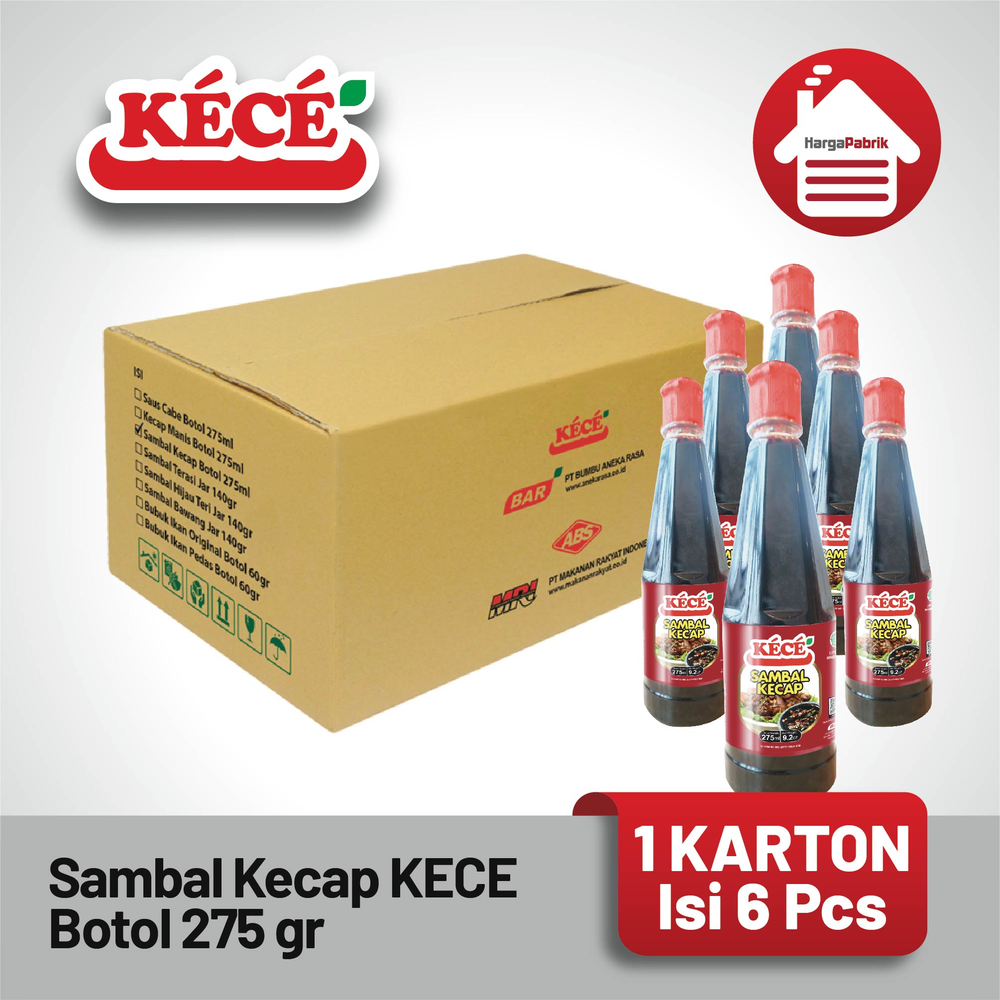 Sambal Kecap KECE Botol 275 ml - 1 Karton isi 6 Pcs