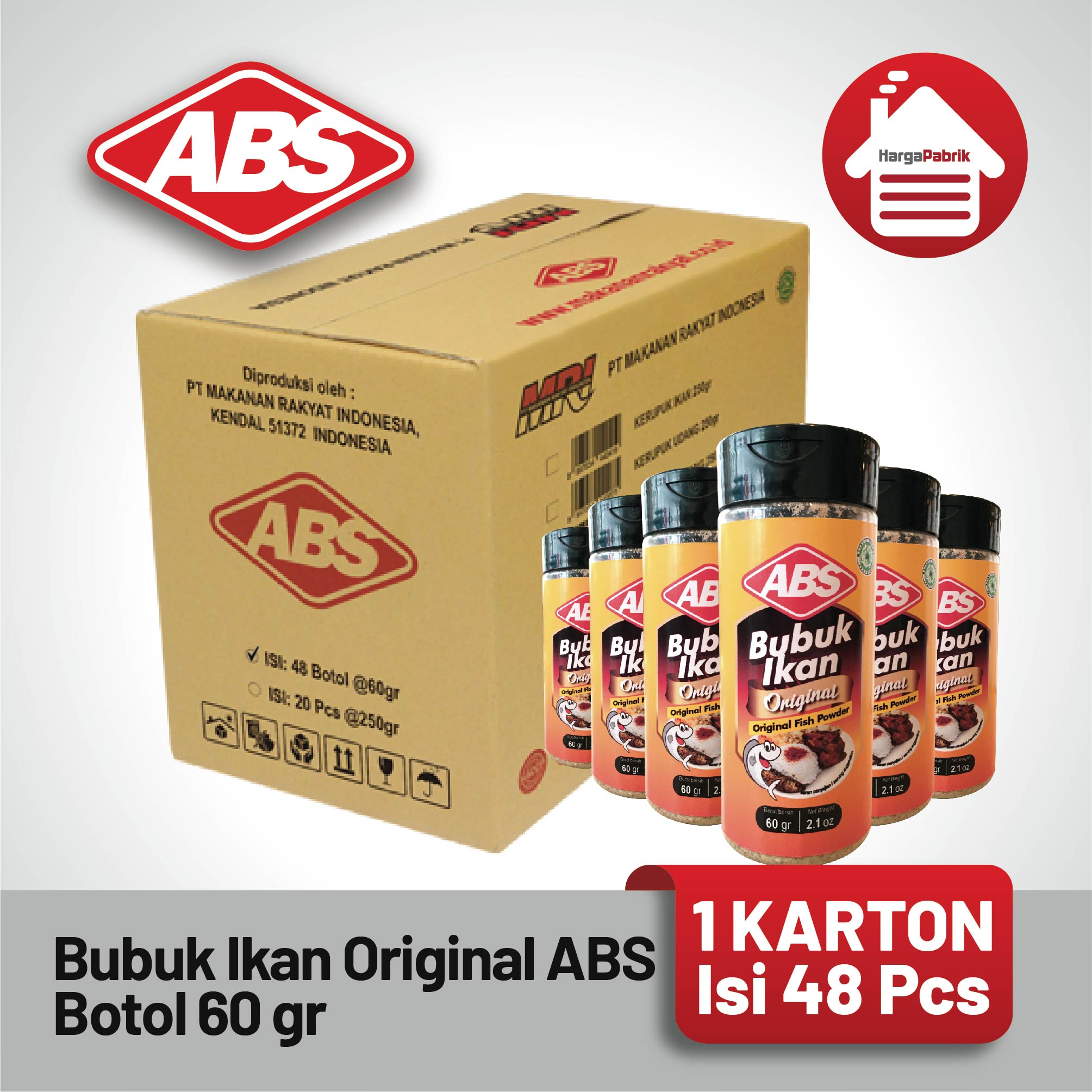 Bubuk Ikan Original ABS Botol 60 gr - 1 Karton isi 48 Pcs