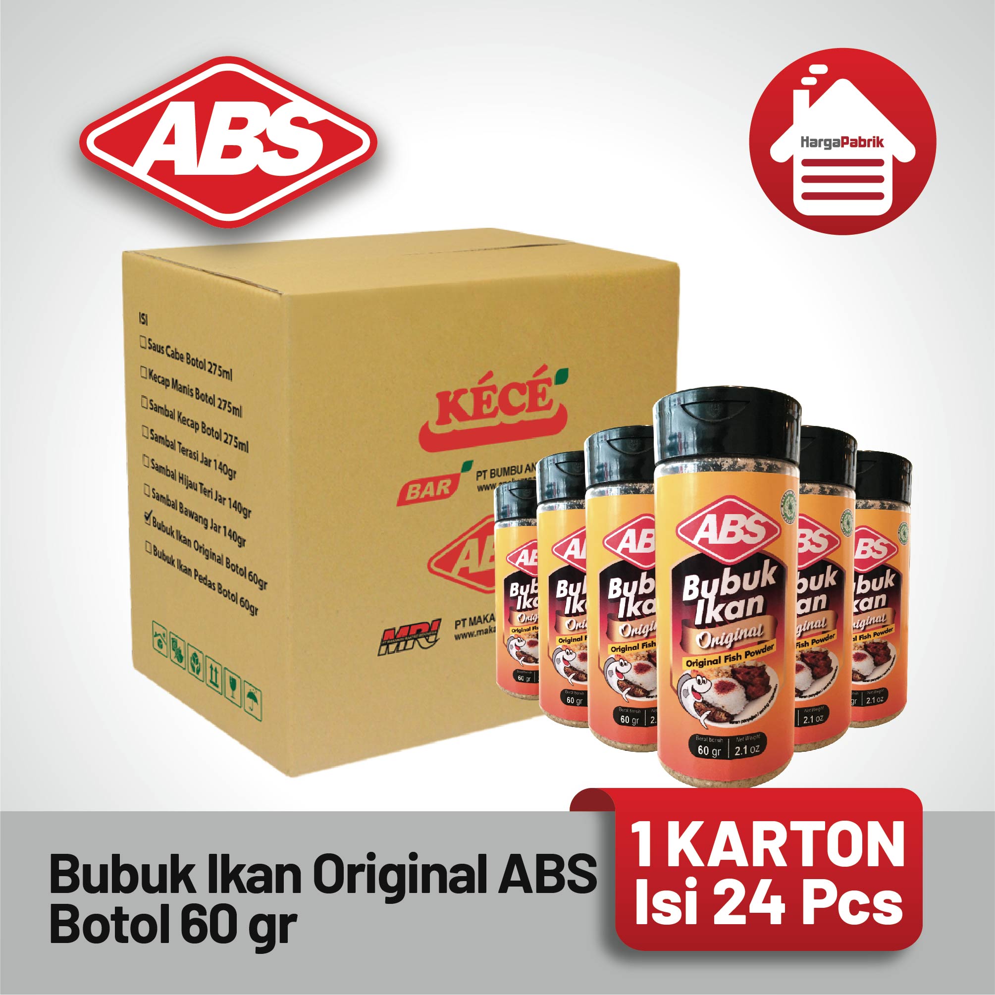 Bubuk Ikan Original ABS Botol 60 gr - 1 Karton isi 24 Pcs