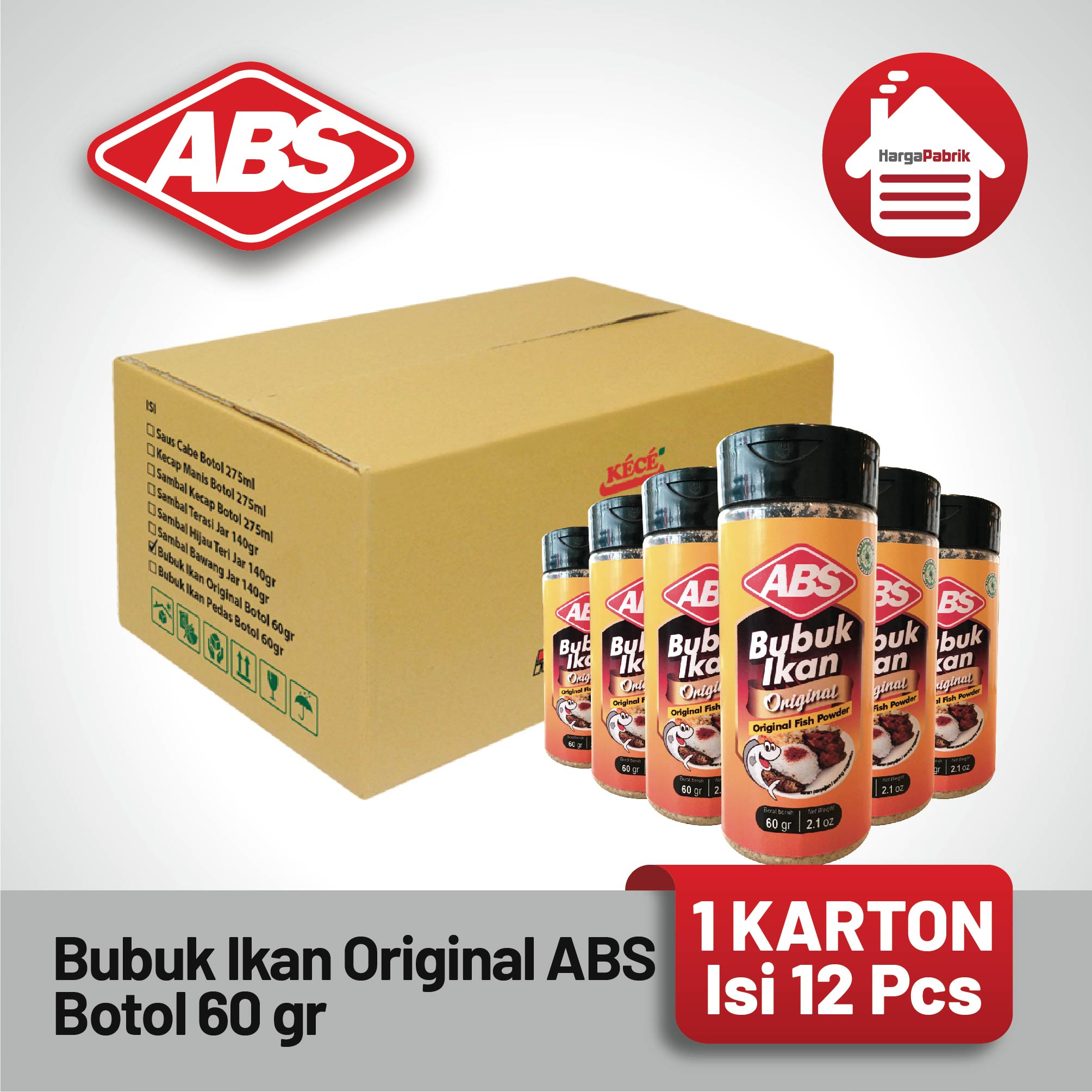 Bubuk Ikan Original ABS Botol 60 gr - 1 Karton isi 12 Pcs