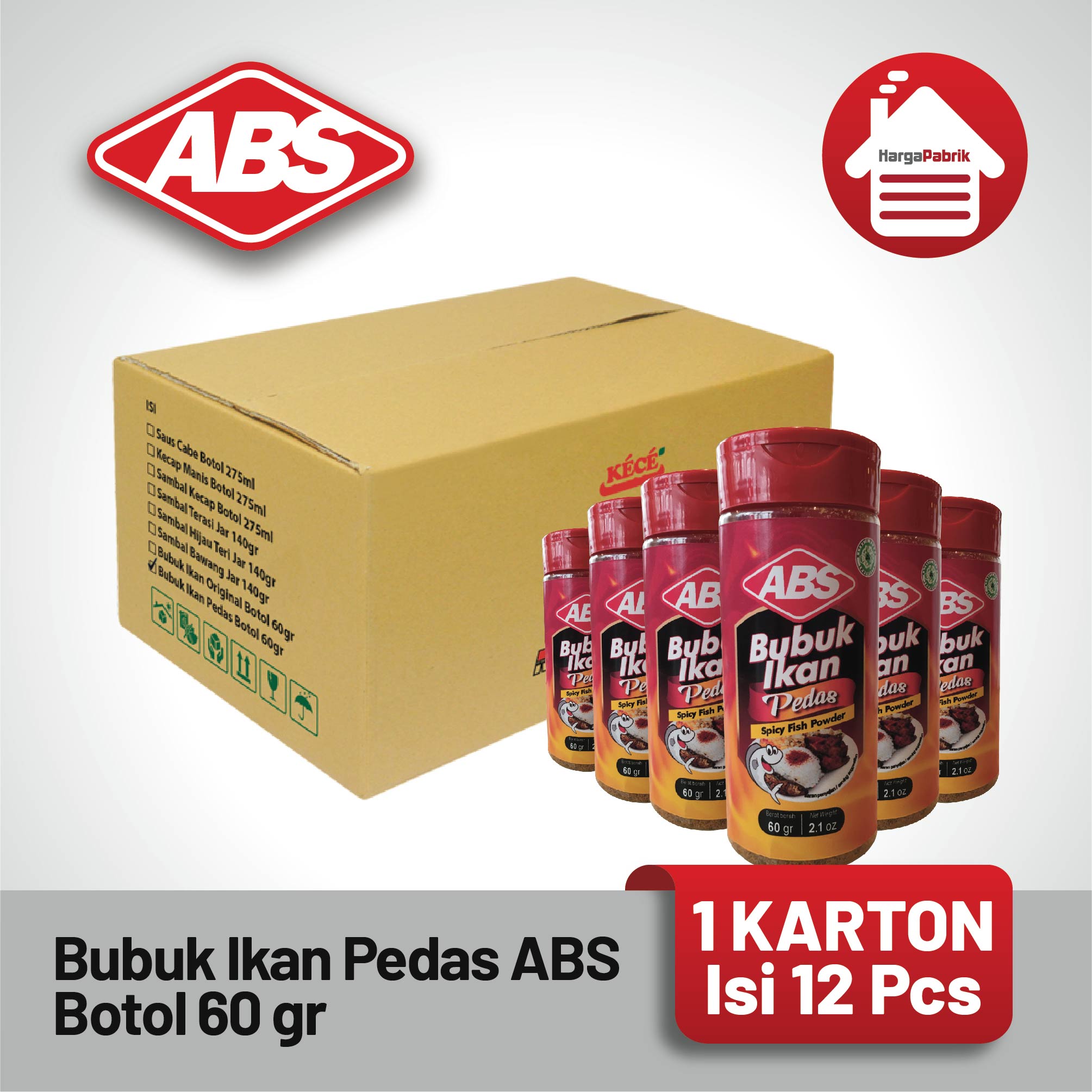 Bubuk Ikan Pedas ABS Botol 60 gr - 1 Karton isi 12 Pcs